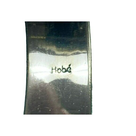 Vintage Signed HOBE Silver toned Enamel Diamond Cut Engraved Hinged Bangle Women - Picture 6 of 8